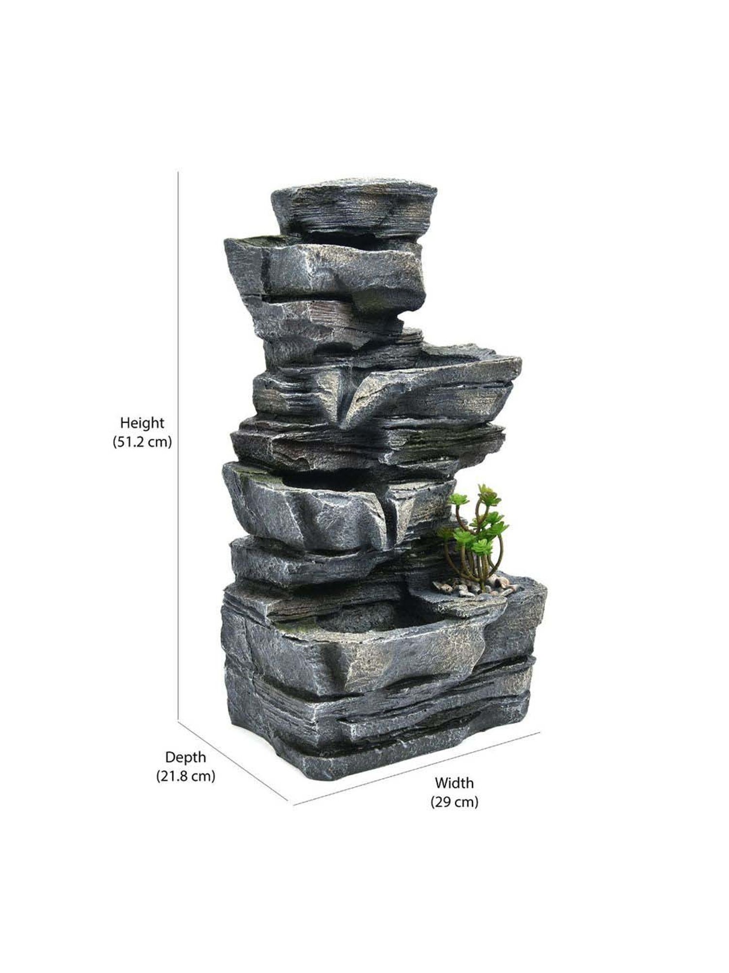 @home Grey Resin Four Bowl Decorative Water Fountain With Led Light