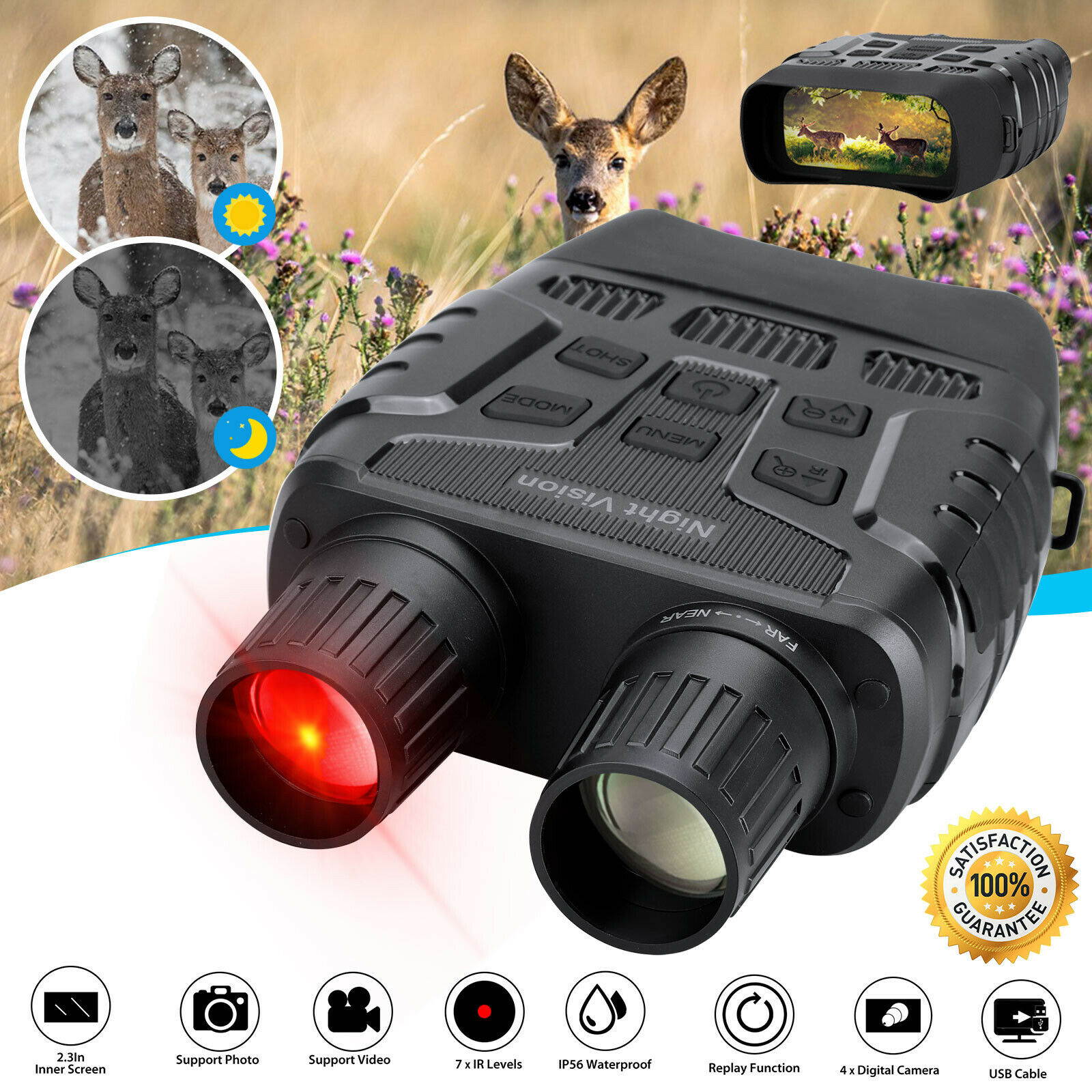 HD 4x Digital Night Vision Infrared Hunting Binocular Scope IR Camera Telescope