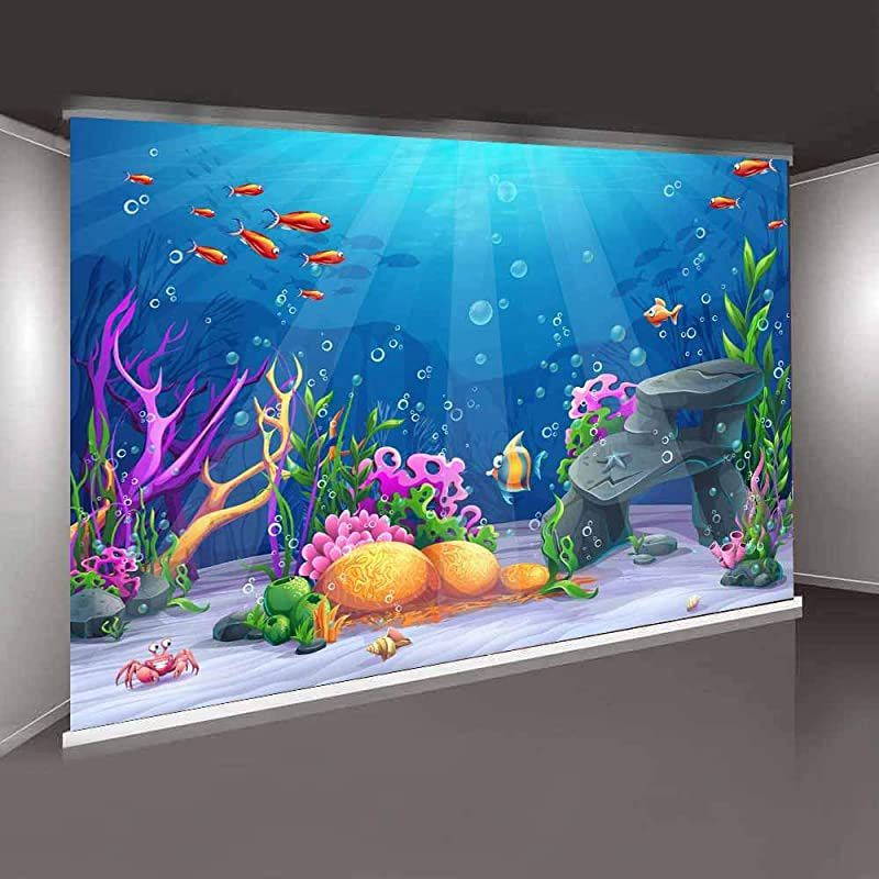 7X5ft Underwater World Backdrop Colorful Coral Reef Sea Fishes Photography Background Child Kids Mermaid Themed Birthday Party Backdrop Baby Shower Wallpaper Studio Photo Booth Props CHE008
