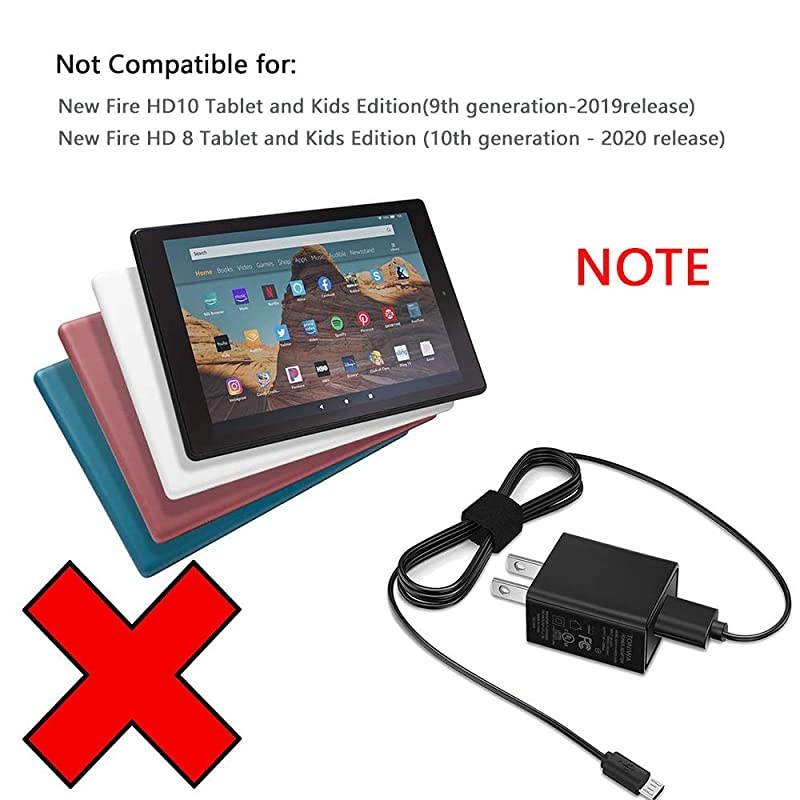 Fire Charger UL Listed Compatible for  Fire 7 HD 6 7 8 10 Tablet and Fire 8 PlusKids Edition Fire HD HDX 7 89 with 5FT Charging Cable Cord