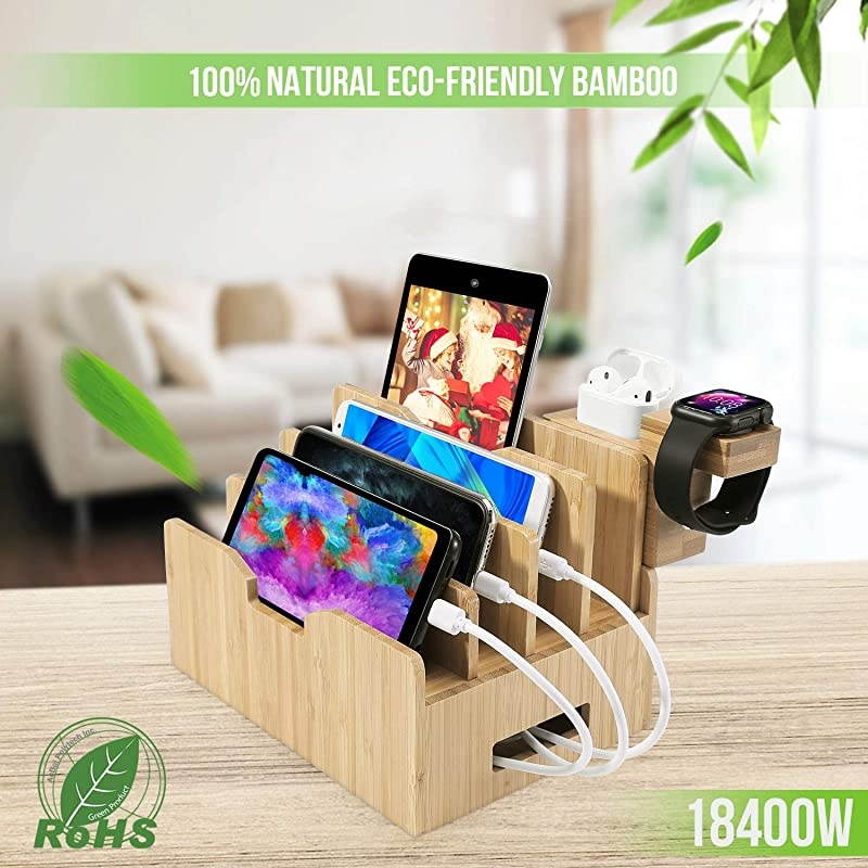 Charging Station for Multiple Devices with Integrated iWatch5 AirPods Pro Stand Desktop Charging Docking Station Organizer for iPhone 12 Tablet 5 Charging Cables IncludedNo Power Supply