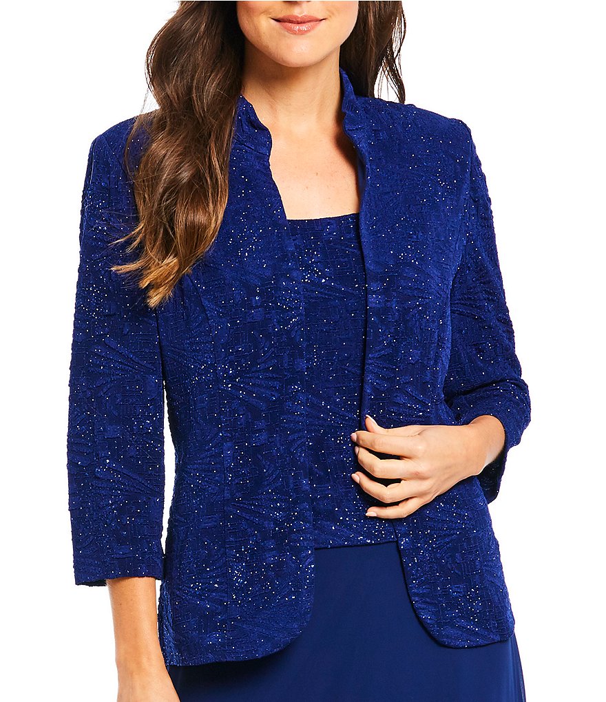 Alex Evenings 2-Piece Glitter Embellished Jacquard Jacket Dress