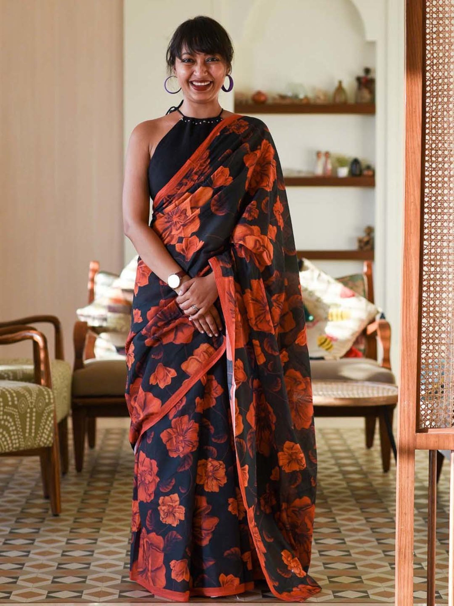 Suta Black Pure Cotton Printed Saree