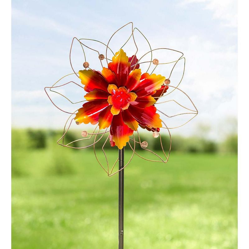 Wind & Weather Metal Autumn Leaves Wind Spinner With Abstract Flower Form