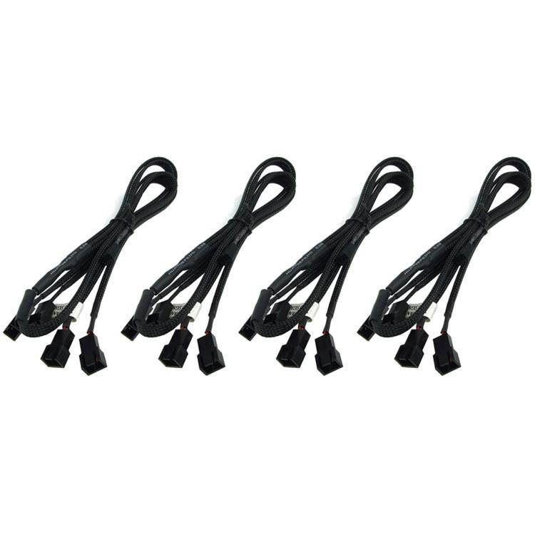 Phobya Y-Cable, 3-Pin to 4x 3-Pin, 60cm, Sleeved, Black, 4-pack