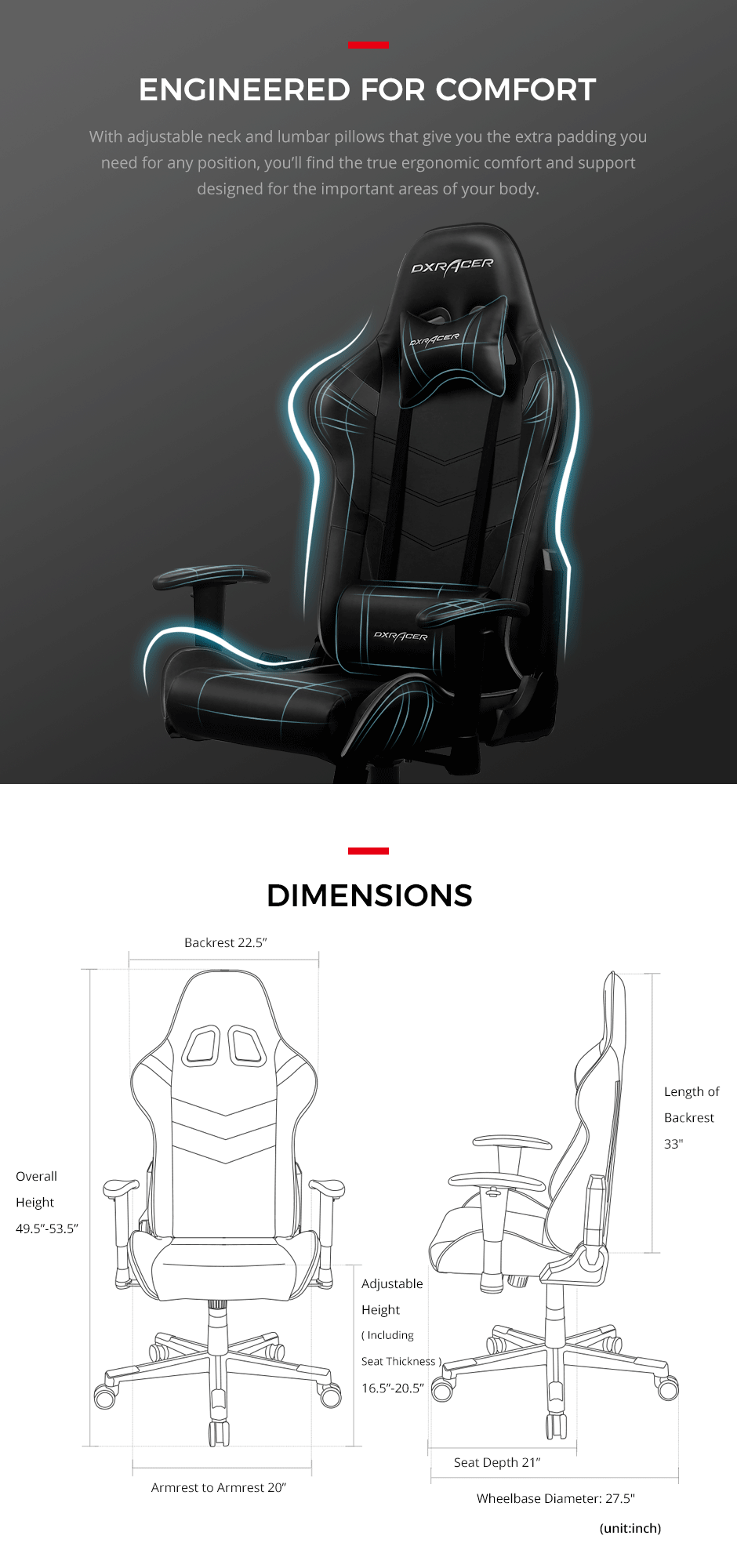 DXRacer Ergonomically Modular Gaming Chair P Series - PC188 - Black