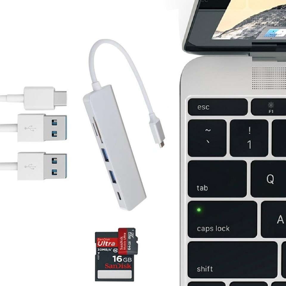 5 in 1 USB-C HUB Type-C Converter with PD / SD / TF / 2 x USB3.0, Support SD/TF Card Reader, PD Fast Charging and USB3.0 HUB for New Android Smartphone, New MacBook and Chromebook etc.