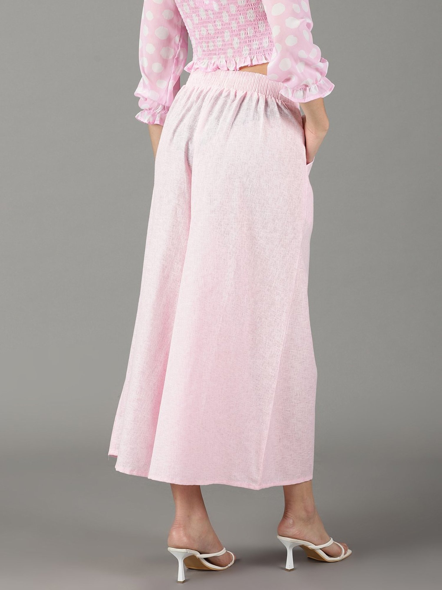 SHOWOFF Pink Linen Flared Fit High Rise Culottes