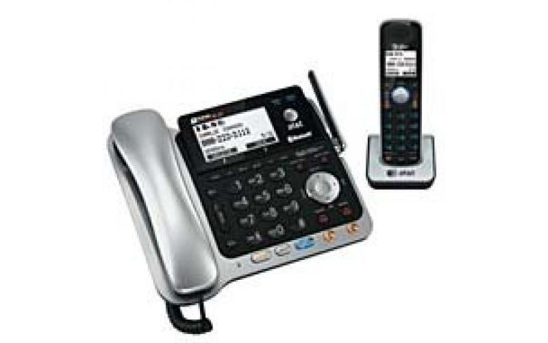 AT&T TL86109 DECT 6.0 2-Line Expandable Corded/Cordless Phone with Bluetooth Connect to Cell and Answering System, Silver/Black, 1 Handset