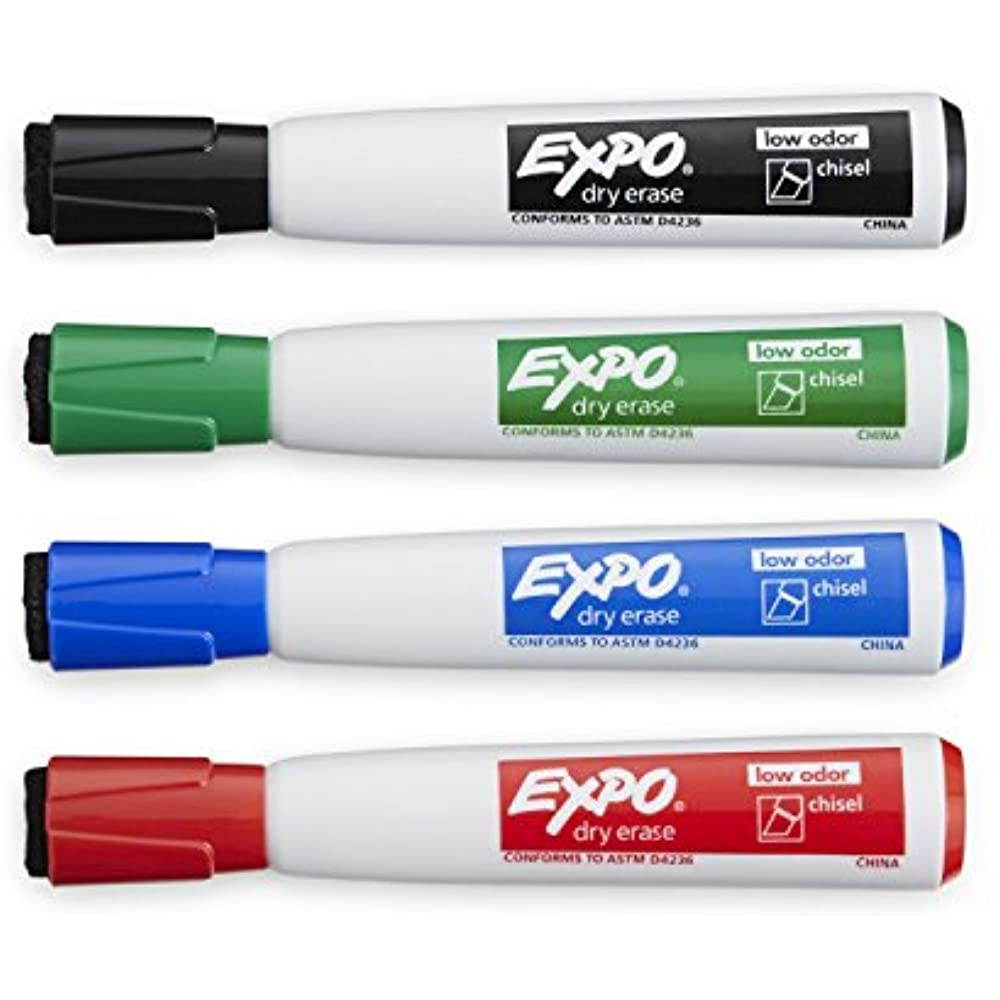 EXPO 1944728 Magnetic Dry Erase Marker, Chisel Tip, Assorted, 4/Pack