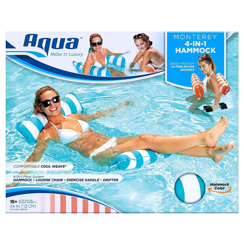 Aqua Monterey Hammock 4 in 1 Multi Purpose (Saddle, Lounge Chair, Hammock, Drifter) Inflatable Pool Float, Blue