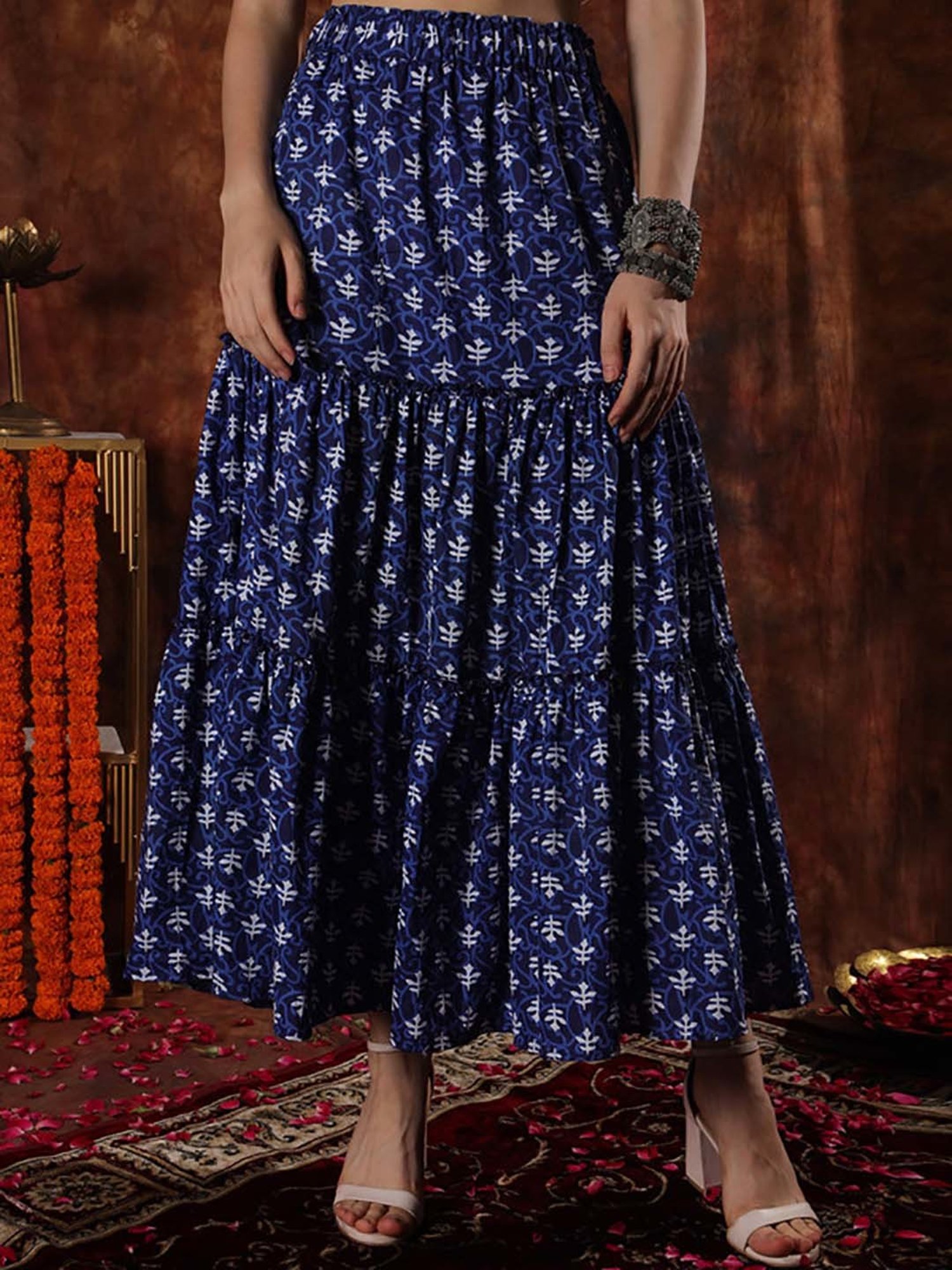 NEUDIS Navy Floral Print Maxi Skirt