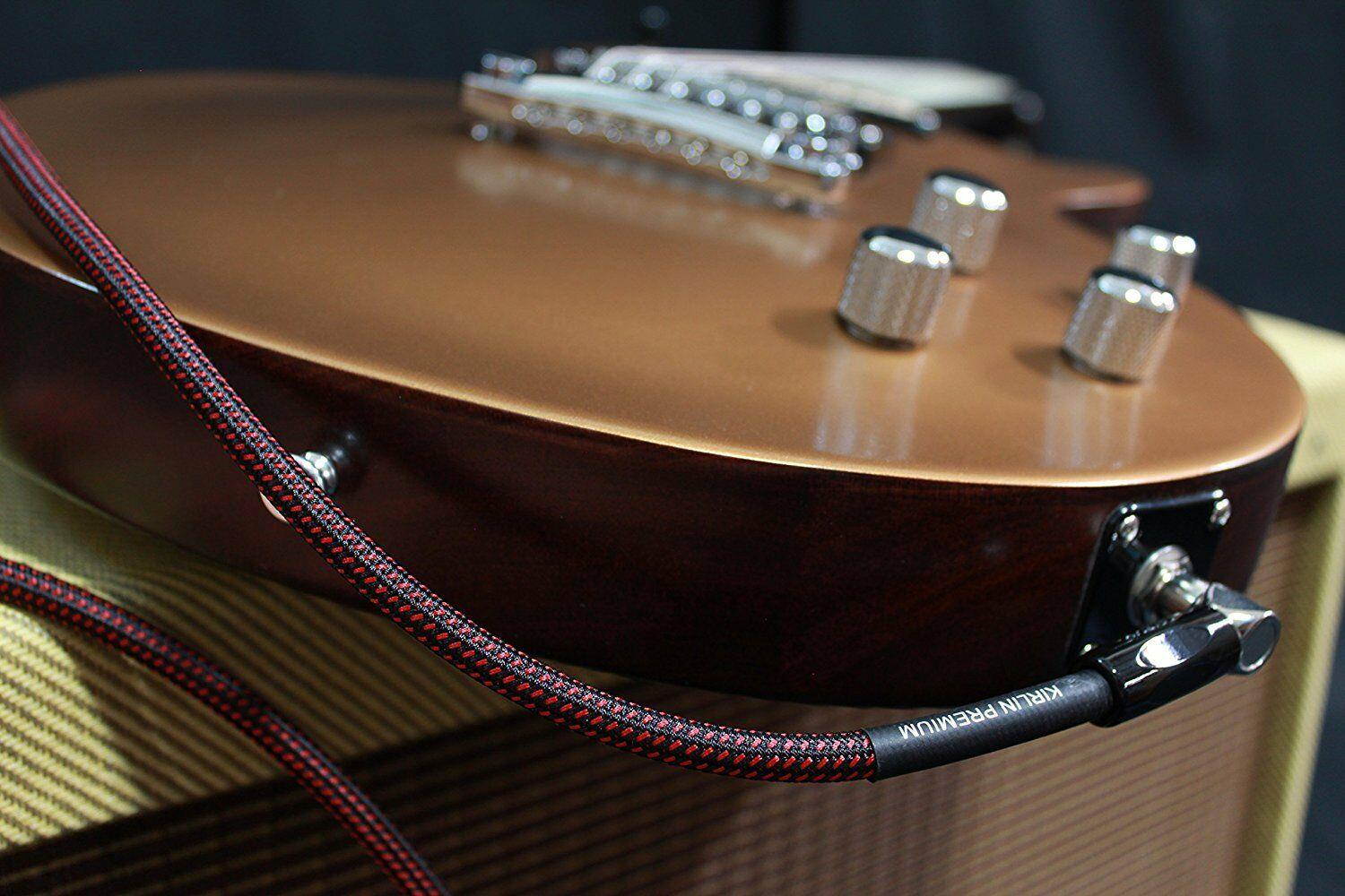 20ft 1/4" TS R/A 90/180 Premium Plus Instrument Cable, Black/Red Woven Jacket