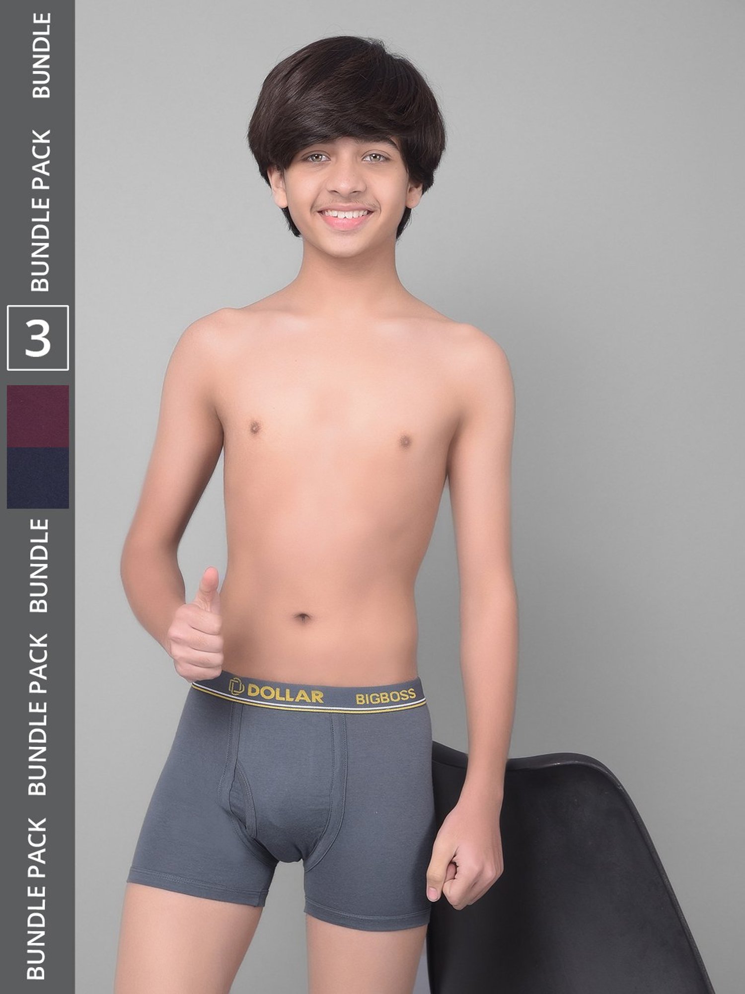 Dollar Bigboss Boys Multicolor Solid Trunks (Pack Of 3)