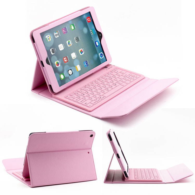 Silicone Bluetooth Keyboard Case For Apple iPad Air 2 / 1 Tablet, Slim PU Leather Folio Stand Case Cover + Soft QWERTY Keyboard