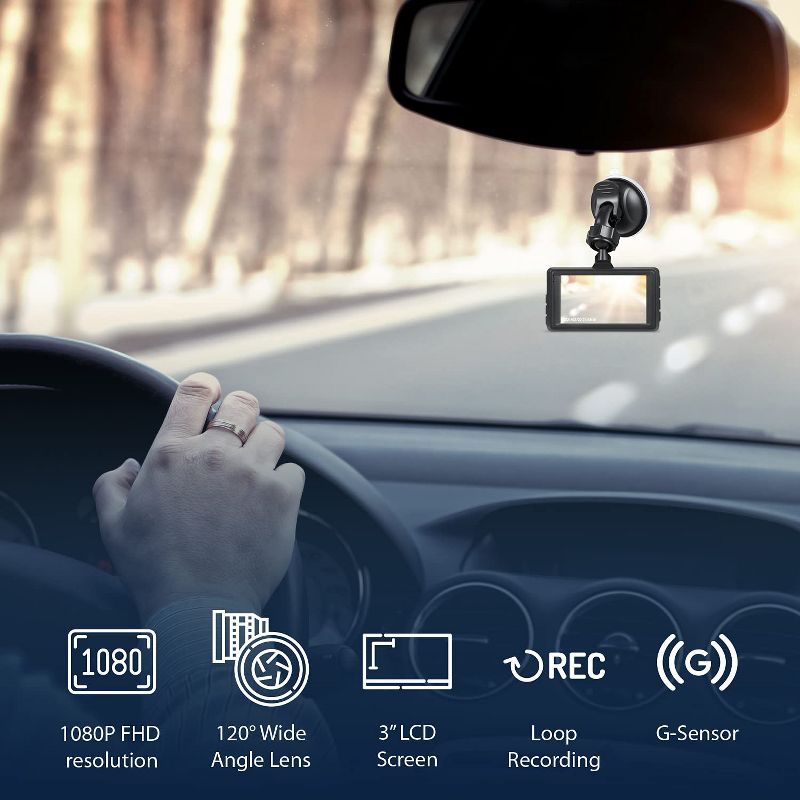 Dartwood Dash Cam with FHD 1080P, 3" LCD, 120^0 Wide Angle, WDR, Night Vision