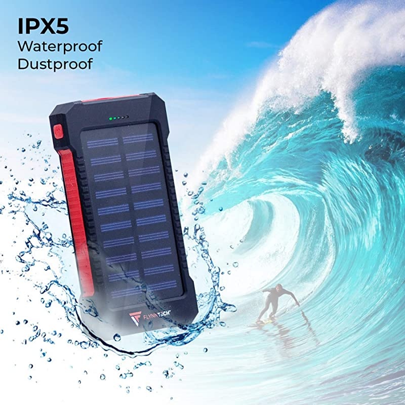 Solar Charger - Solar Powerbank &ndash; 10,000mah Charger - Best Waterproof Solar Charger for Phones, USB Devices, Tablets & MP3 Players - for Indoor & Outdoor Use - Compass inc
