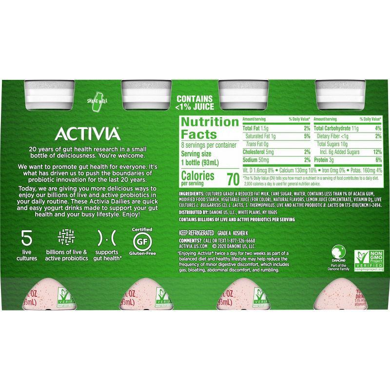 Activia Dailies Probiotic Strawberry Yogurt Drink - 8pk/3.1 fl oz Bottles