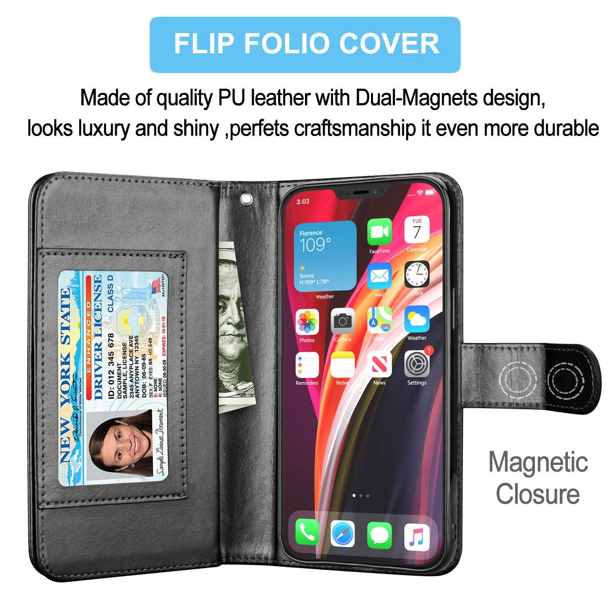 iPhone 12 Case, 6.1" Apple iPhone 12 Pro Wallet Case, Tekcoo PU Leather Case Cash ID Credit Card Slots Holder Carrying Flip Phone Case Cover Kickstand Detachable Magnetic Hard Cases & Strap,Rose Gold