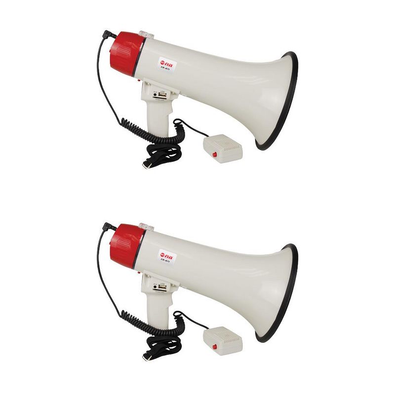 Nippon America ER-471 Rechargeable Megaphone Speaker w/ Built In Siren, 35 Watts (2 Pack)