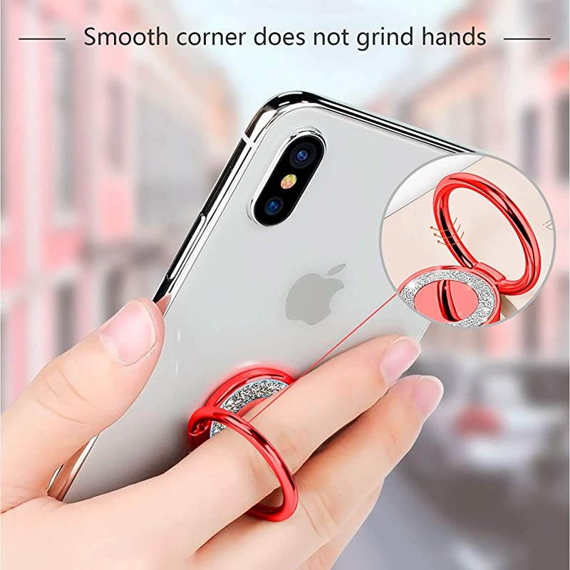 Cell Phone Ring Holder, 360 Rotation Bling Metal Finger Kickstand Phone Grip for Magnetic Car Mount Compatible with Smartphone(Lucky Red)