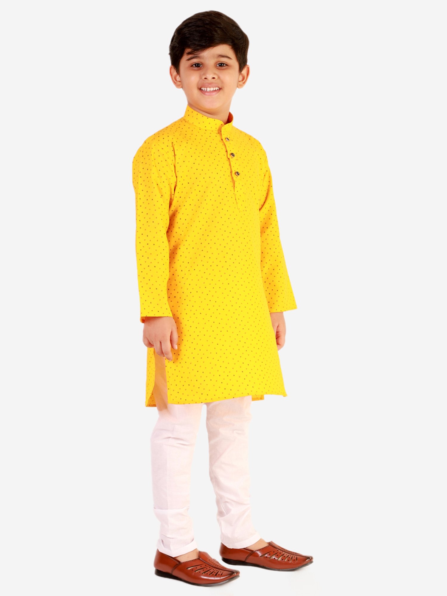 Pro-Ethic Style Developer Kids Yellow & White Printed Full Sleeves Kurta with Pyjamas