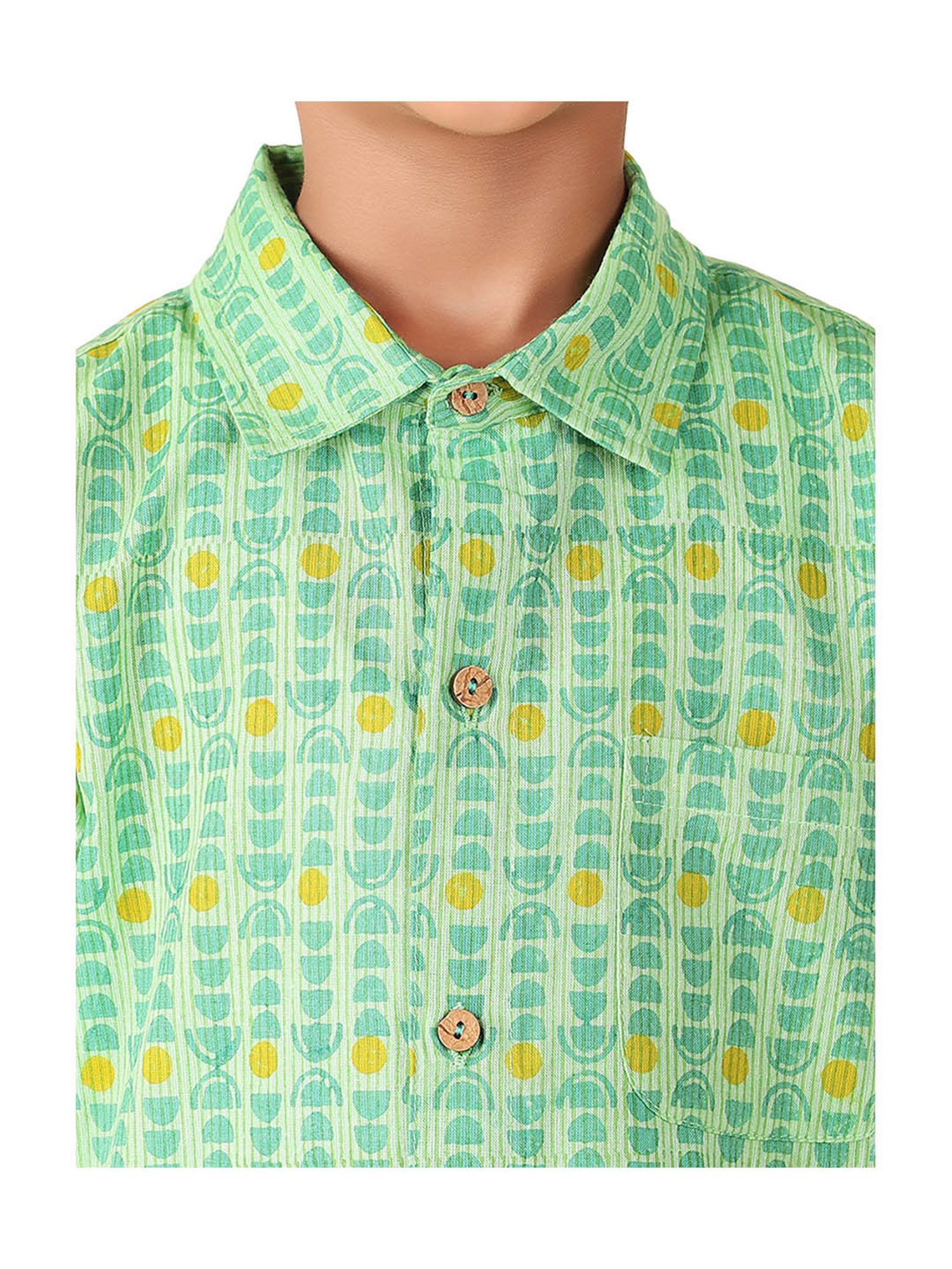Fabindia Kids Green Printed Shirt