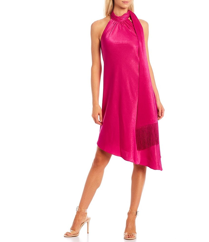 Laundry by Shelli Segal Ruffle Front Stretch Crepe Faux Wrap Dress