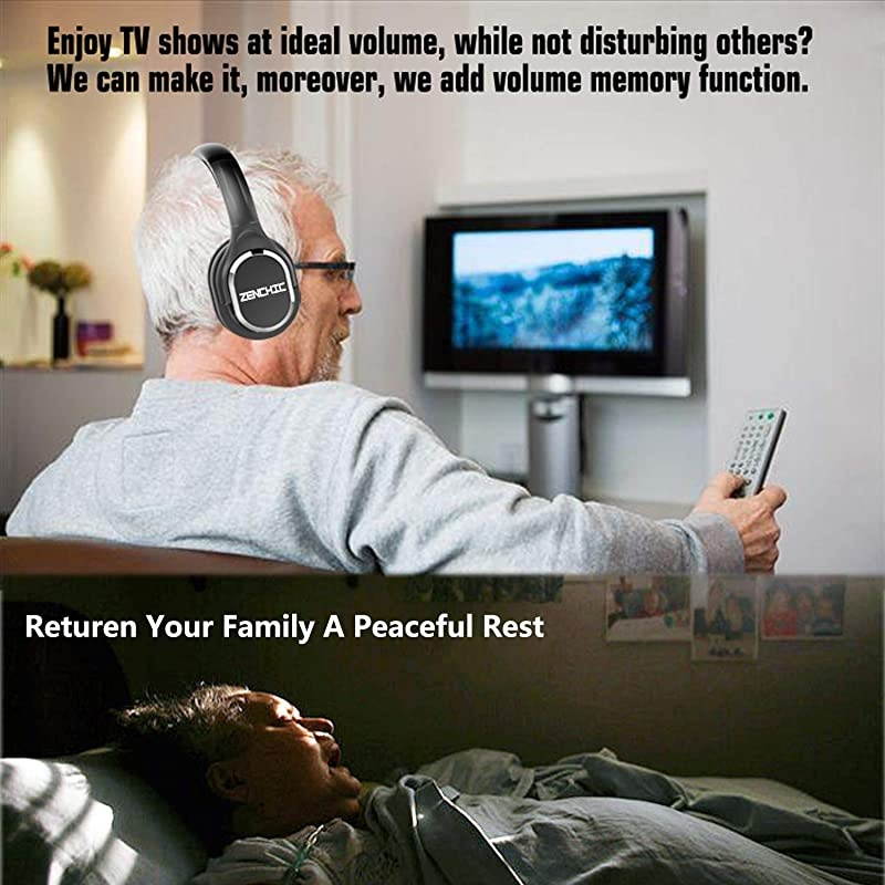 TV Headphones Over Ear HeadsetsRF Transmitter Charging Dock HiFi Stereo Cordless Headphones for TV Adjustable Lightweight Rechargeable 10Hrs Battery for Hard of Hearing 330ft Black