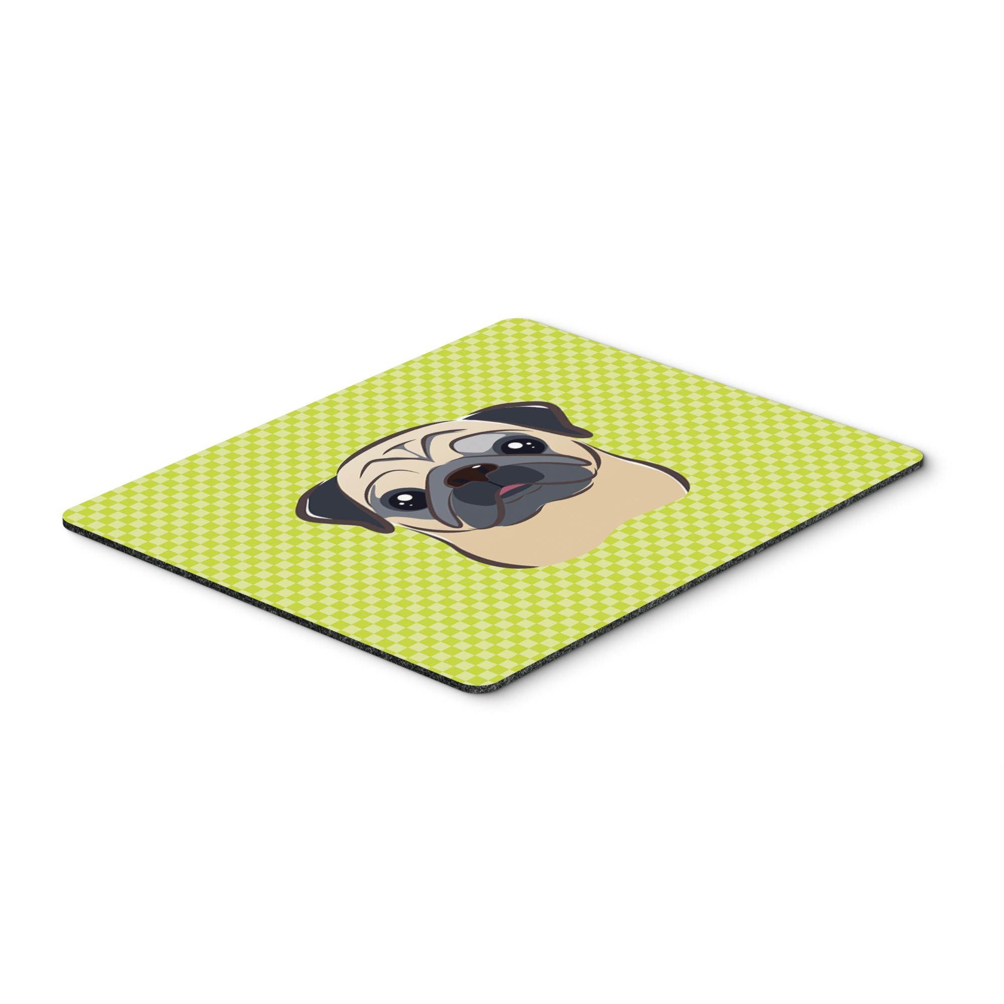 Checkerboard Lime Green Fawn Pug Mouse Pad, Hot Pad or Trivet BB1324MP