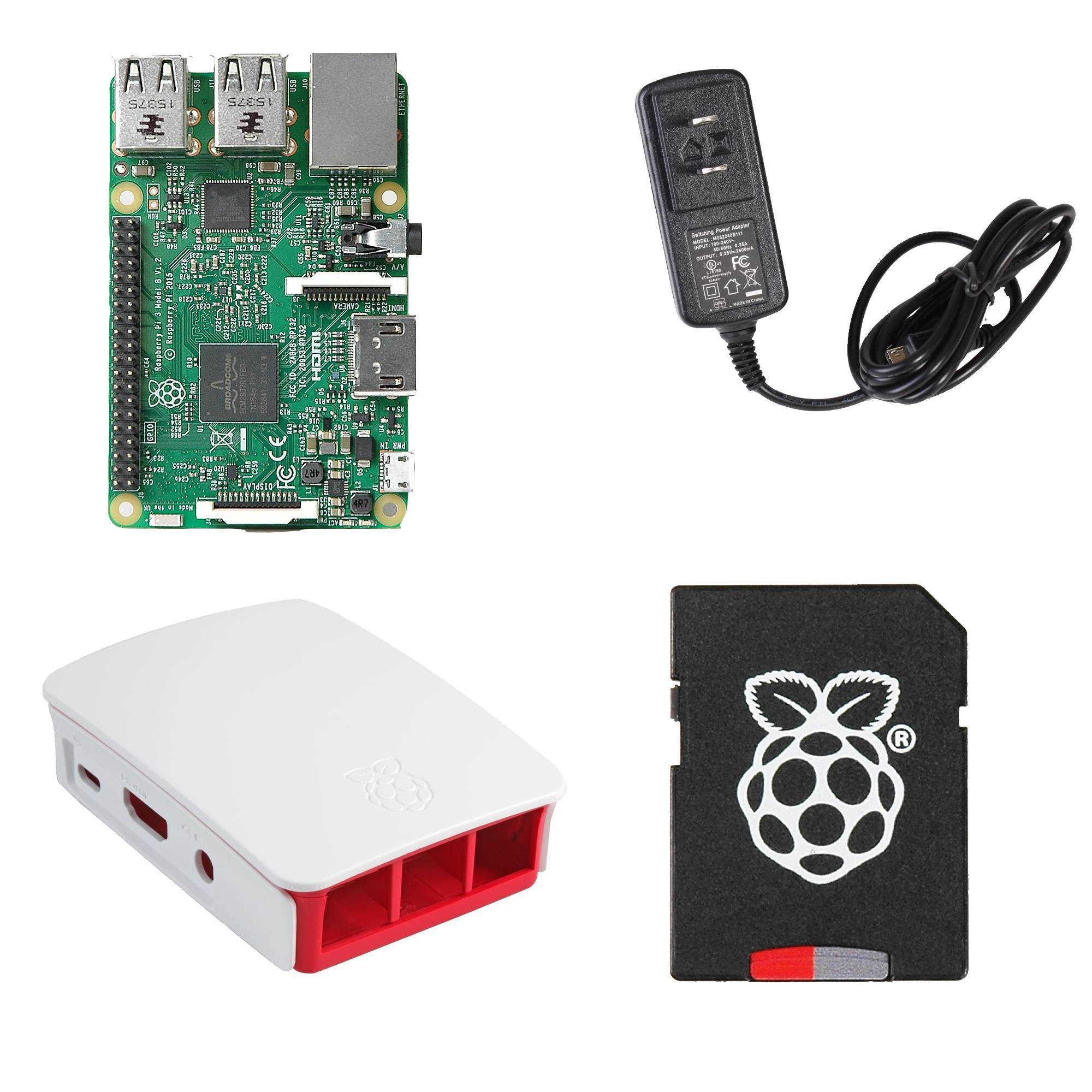 MakerBright Raspberry Pi 3 Essentials Kit w/Raspberry Pi 3, Official Raspberry Pi Case, 5.1v 2.4A MicroUSB PSU, 8GB SanDisk Ultra MicroSD w/NOOBS