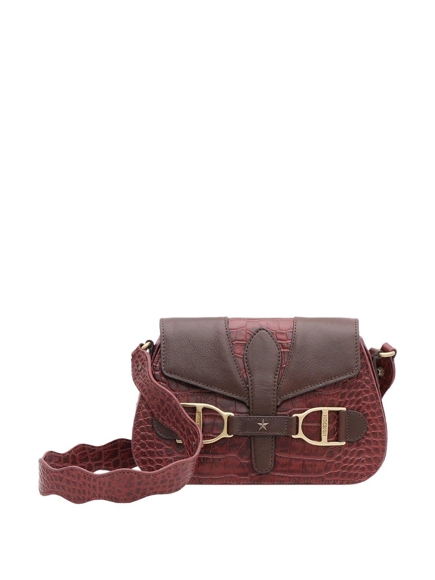 Hidesign WILD WEST  Red & Brown Textured Medium Sling Handbag