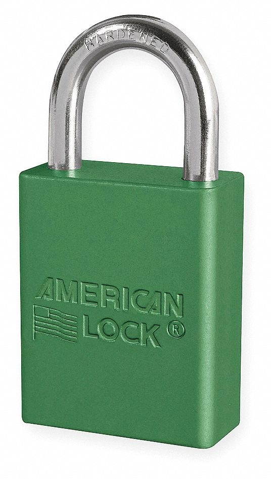 Anodized Aluminum Padlock, Green, Key Dif