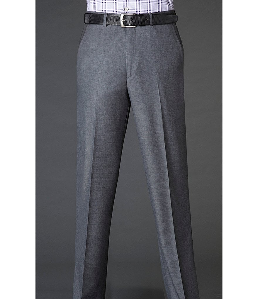 Santorelli Luxury Modern-Fit Flat Front Wool Dress Pants