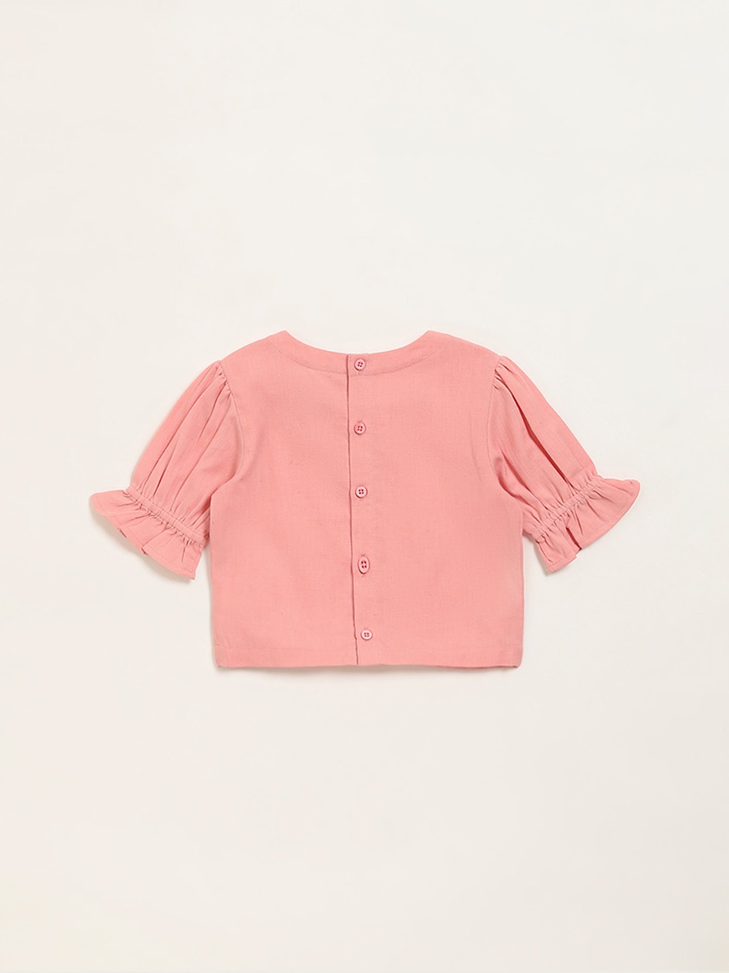 Utsa Kids by Westside Peach Floral Embroidered Cotton Blend Top