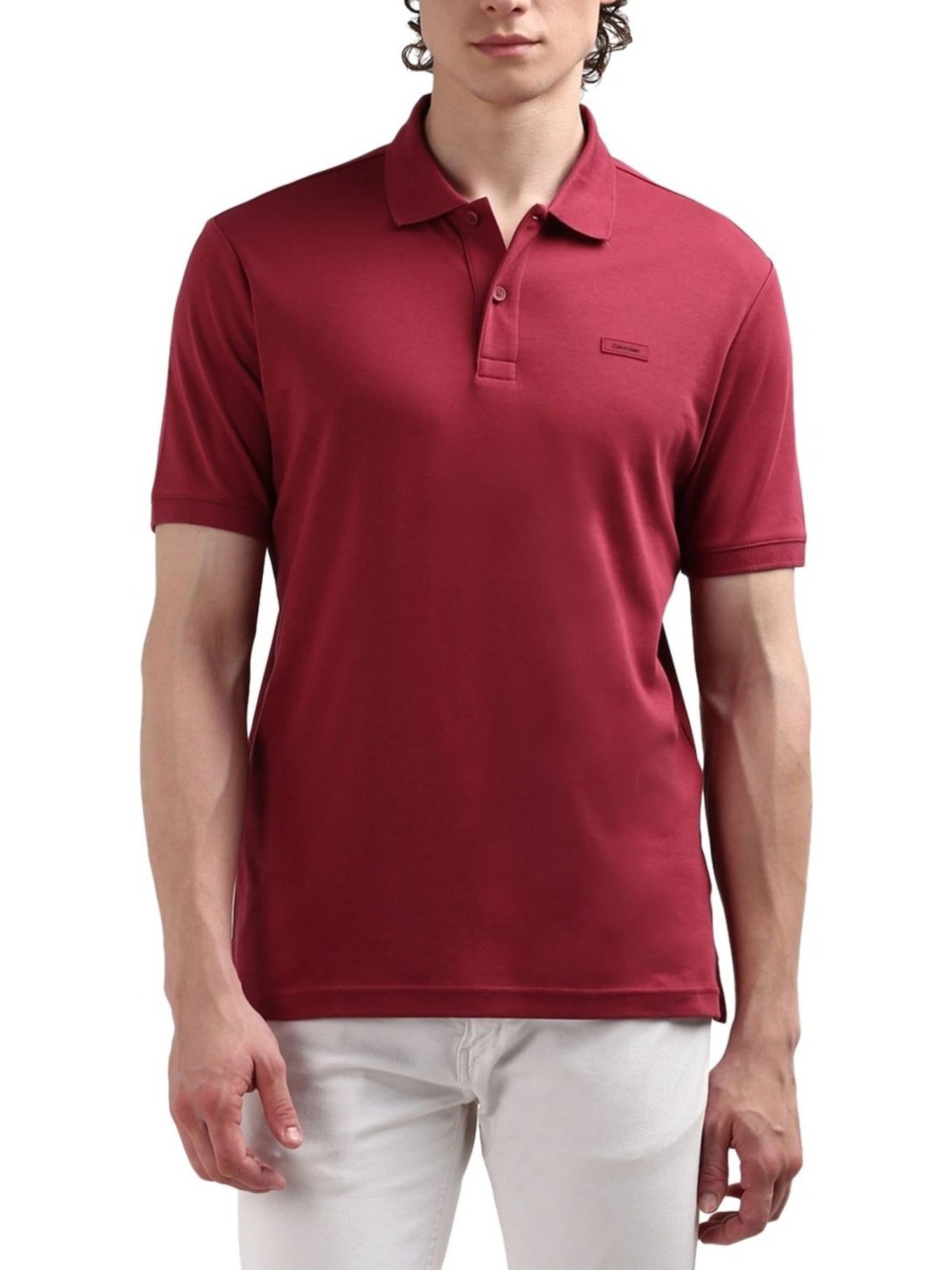 Calvin Klein Maroon Cotton Slim Fit Polo T-Shirt
