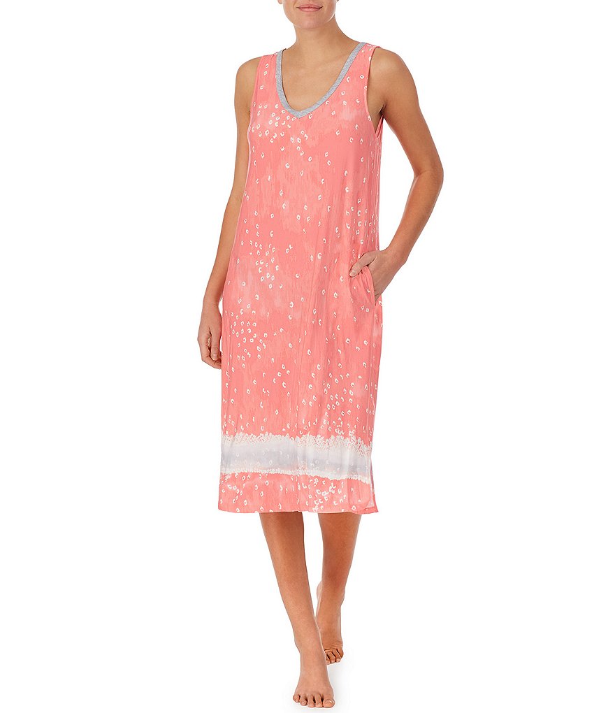 Miss Elaine Petite Silky Knit Square Neck Short Sleeve Checked Print Short Nightgown