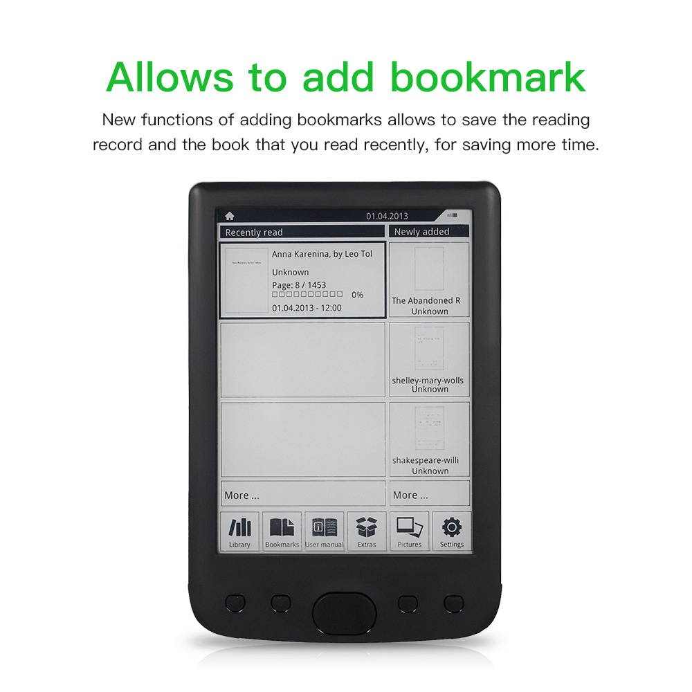 BK-6025 Portable e-Book Reader 8GB E-Ink 6inch Multifunction E-Reader 800*600 High Resolution Display Screen 300DPI