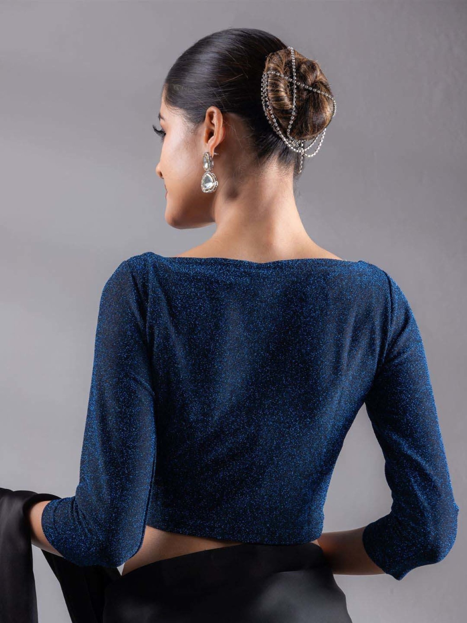 Swtantra Navy Textured Readymade Blouse