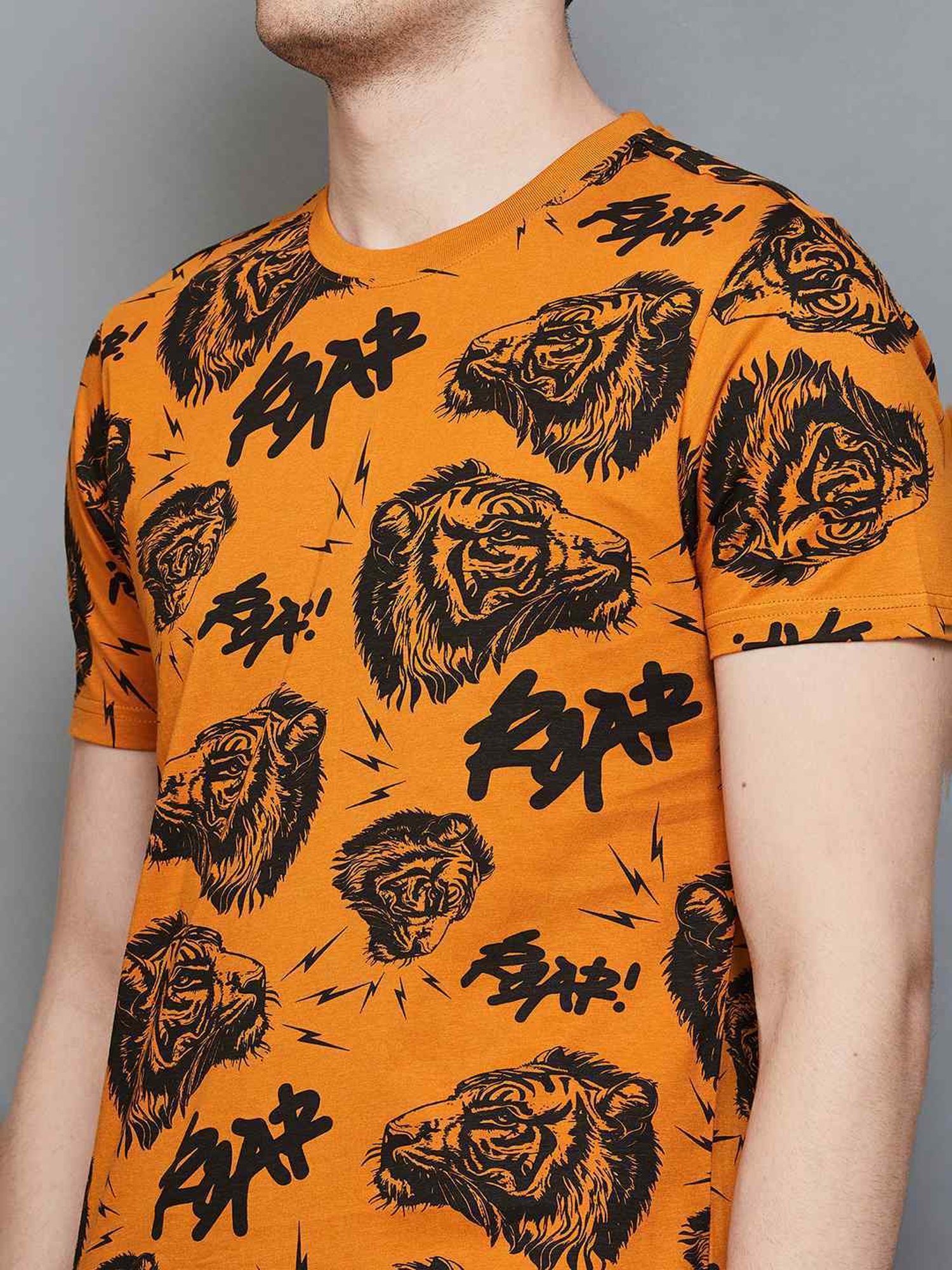 Forca by Lifestyle Orange Cotton Regular Fit Printed T-Shirt