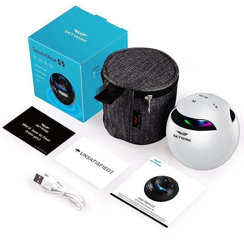 SoundAce S5 Mini 5W Wireless Speaker with Light, 15H Music, Premium Small LED Portable Bluetooth Speaker for iPhone iPad Girls Birthday Kitchen Bathroom Bedroom, White