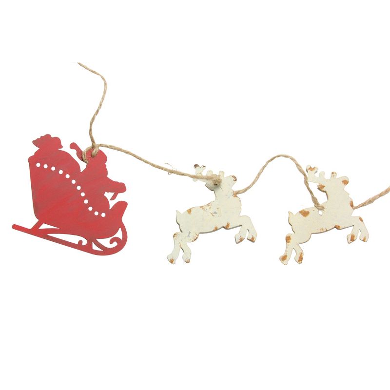Ganz 5.5' x 4" Unlit Galvanized Santa's Sleigh with Reindeer Christmas Garland
