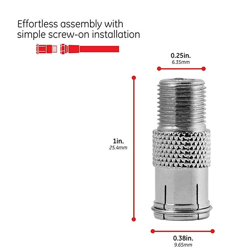 Coaxial Cable Push-On Connector Adapter, 10-Pack, for RG59 RG6 F-Type Coax Cables, Converts Screw-On Connector to Push-On Compression Plug, Male-to-Female, with Resealable Bag, 51205