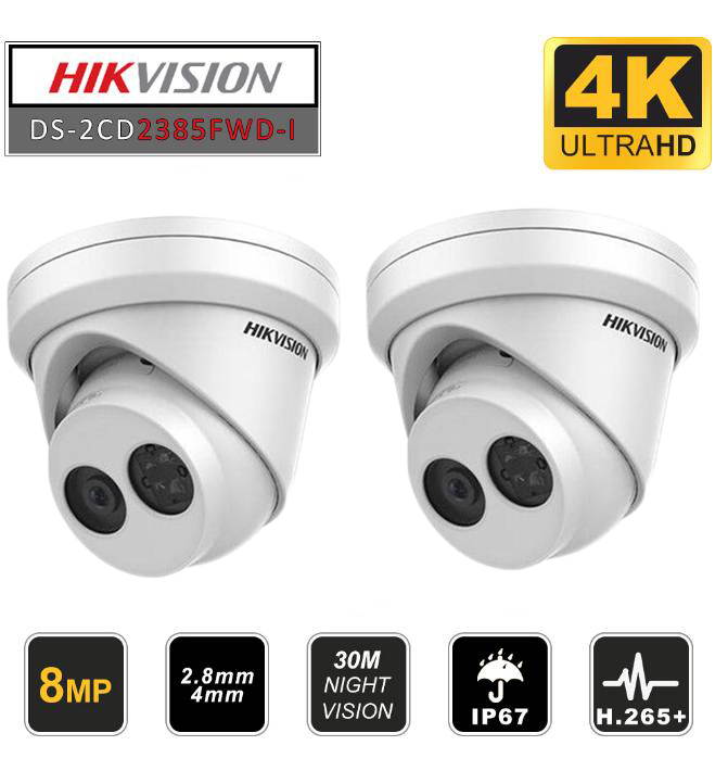 Hikvision 8MP 4K PoE Security IP Camera - DS-2CD2385FWD-I UltraHD 8MP Turret Onvif IR Night Vision Weatherproof WideAngle 4mm Lens Best Home Business Security 3Year Warranty, 1-Pack