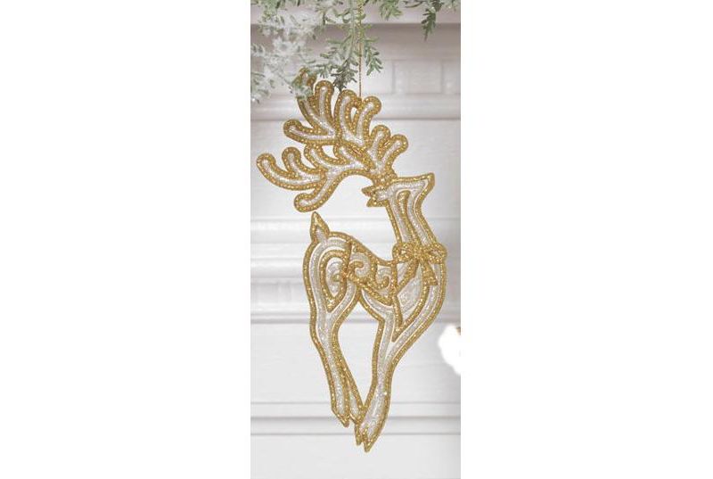 Raz Imports 7" Gold And White Glittered Standing Reindeer Christmas Tree Ornament