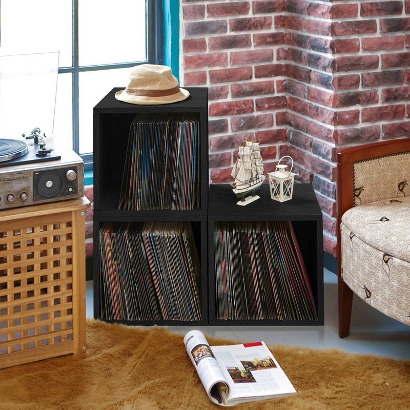 Way Basics Eco Stackable Vinyl Record Storage Cube Black Wood Grain