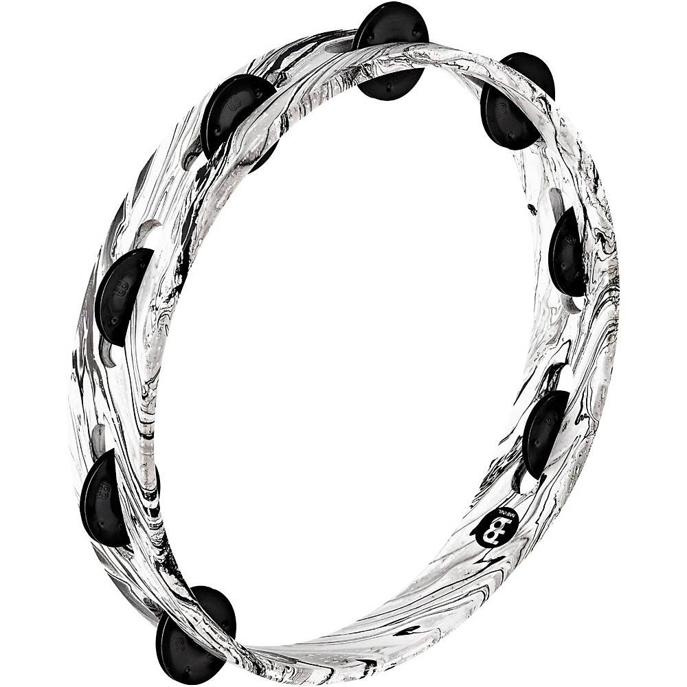 Meinl Traditional Wood Tambourine with 1 Row Black Plated Steel Jingles White Marble