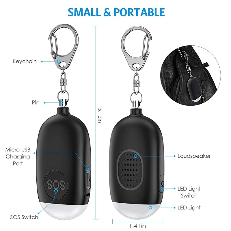 New Version Safe Sound Personal Alarm 130dB Rechargeable Safesound Security Alarm Keychain Emergency Self Defense Alarm with LED Light for Kids Women Elderly 2 PackWhiteBlack