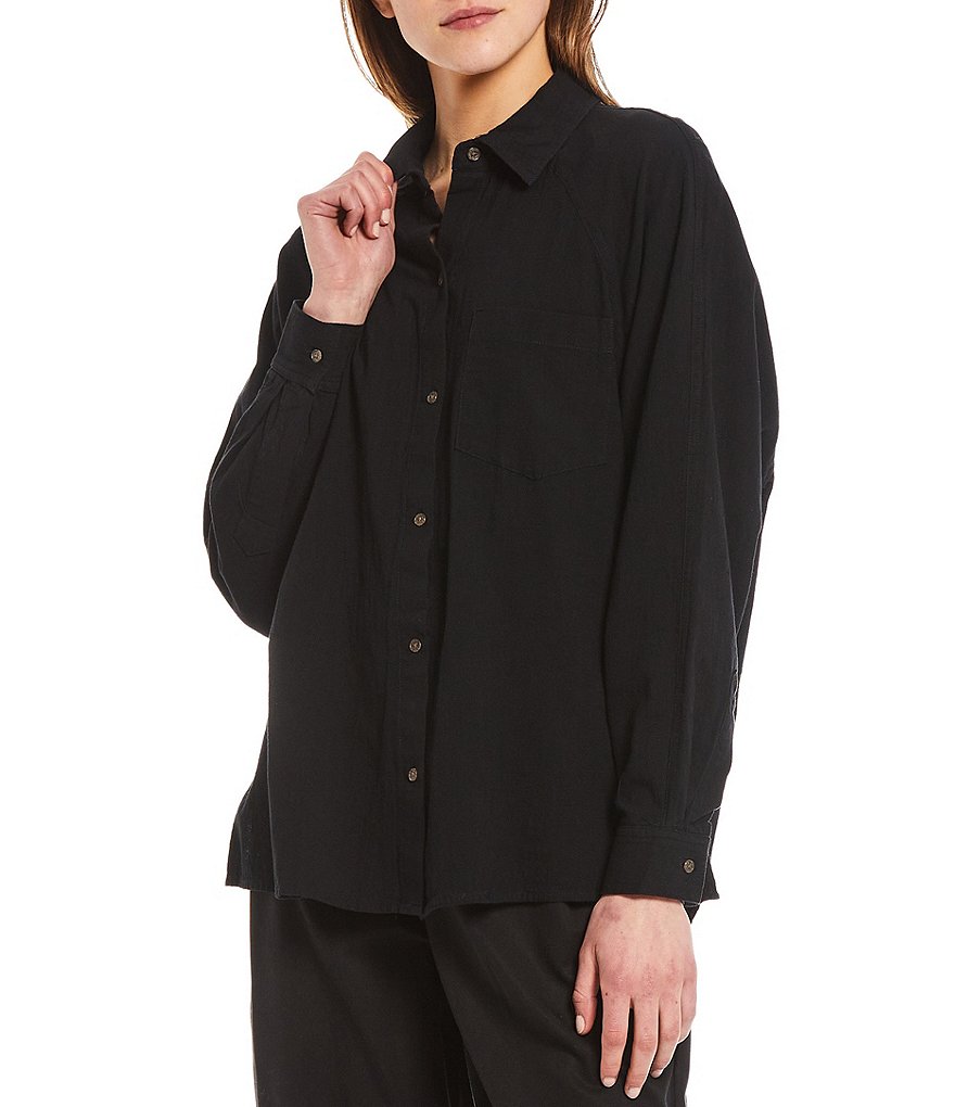 Every Woven Long Sleeve Coordinating Button Front Top