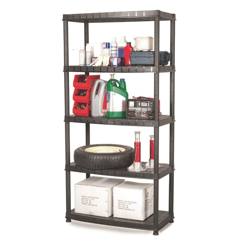 Ram Quality Products Optimo 16 inch 5 Tier Plastic Storage Shelves, Black